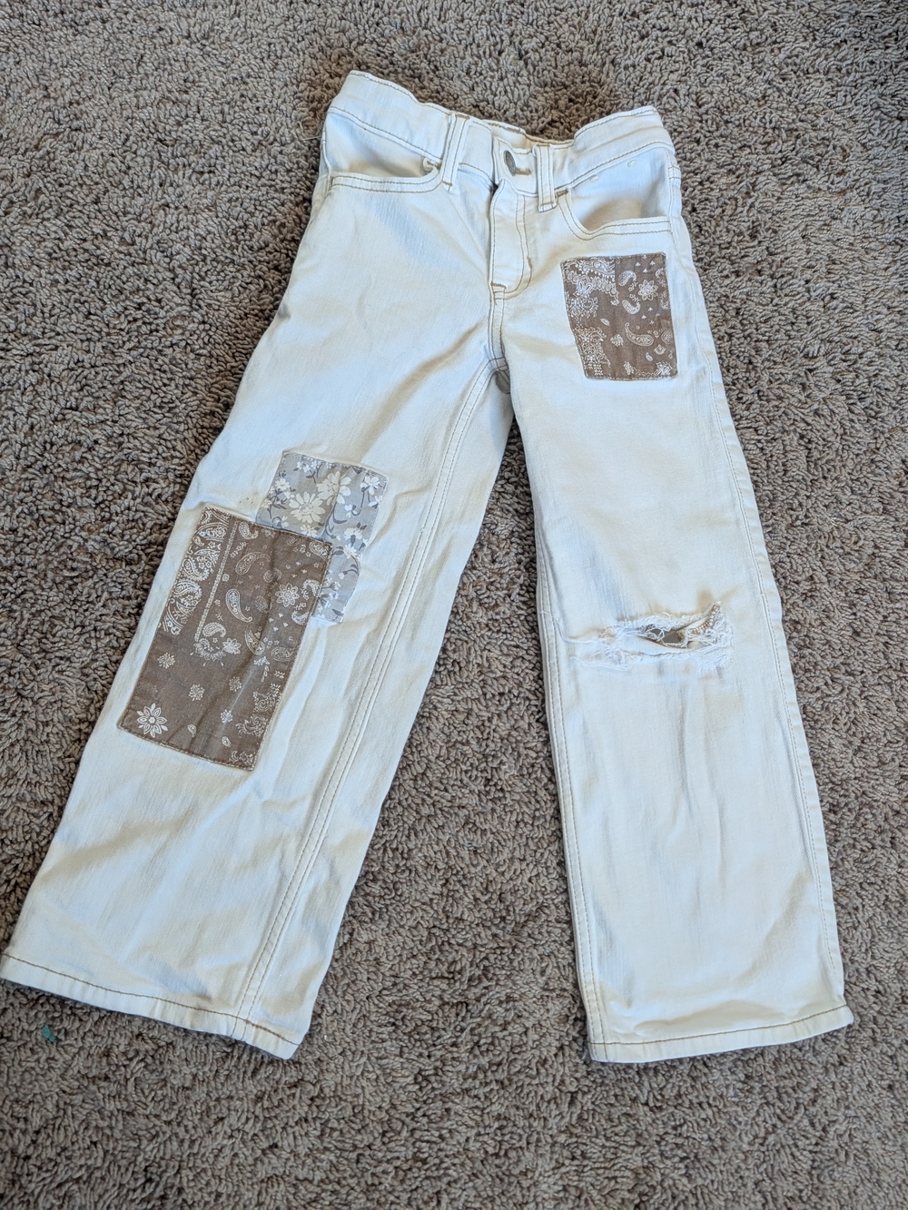 Abercrombie & Fitch Cream Girl Wide-Leg Jeans with Brown Patchwork